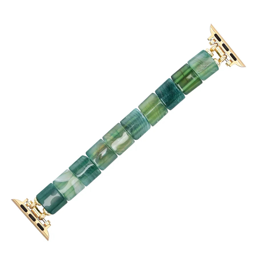 Green Agate Square Bead Apple Watch Band