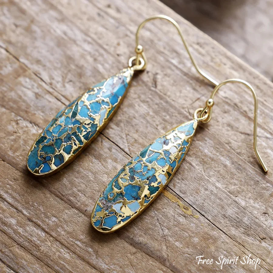 Turquoise Mosaic Jasper Dangle Earrings Jewelry > Earrings > Gemstone Earrings