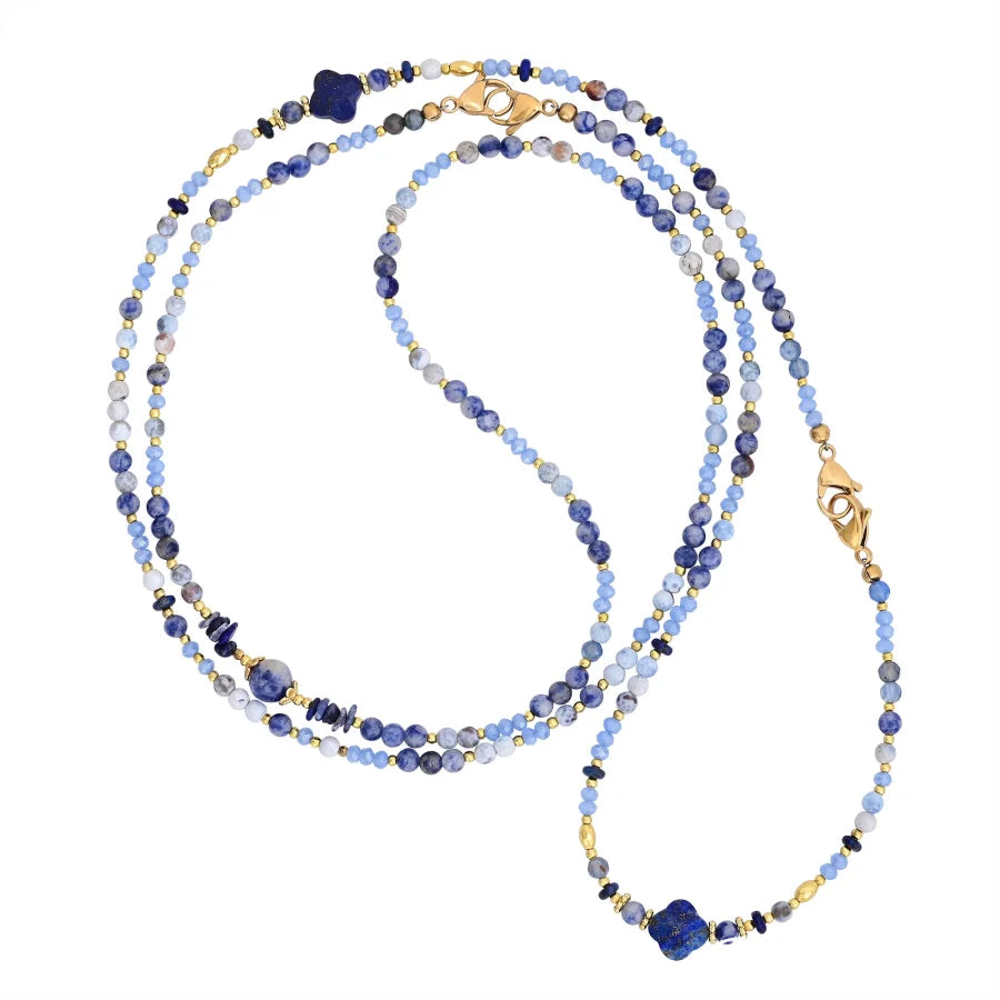 4-in-1 Natural Blue Sodalite & Lapis Lazuli Beaded Chain