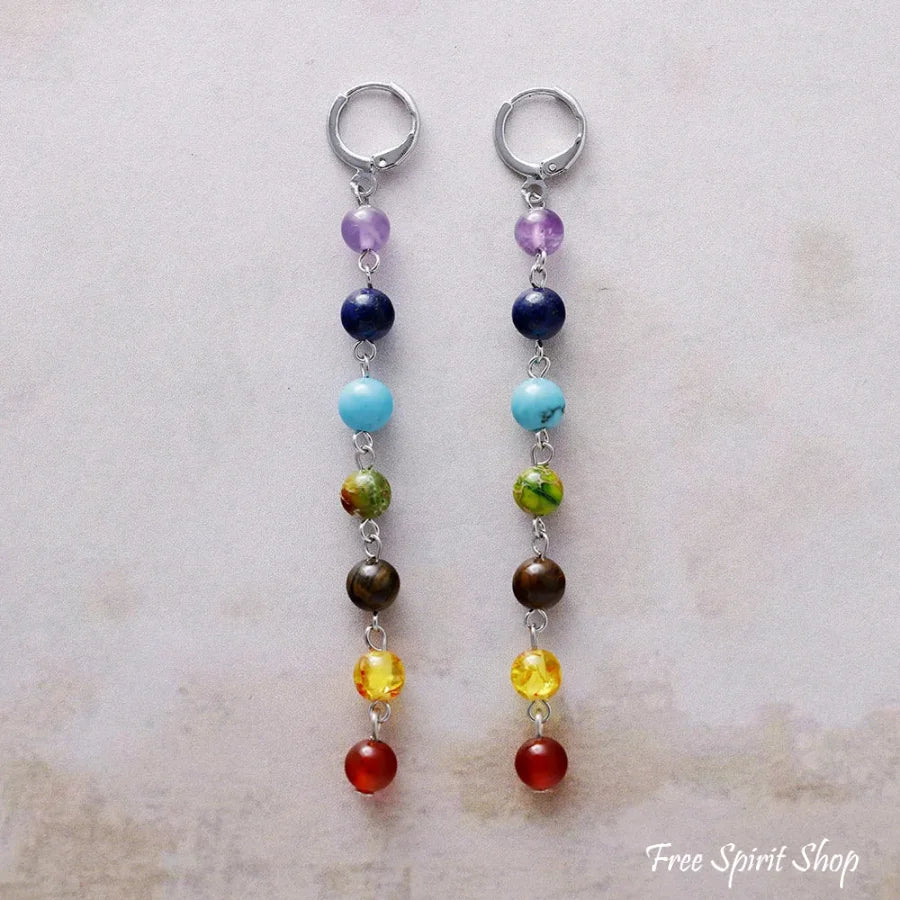 7 Chakra Harmony Gemstone Drop Earrings Silver Jewelry > Earrings > Gemstone Earrings