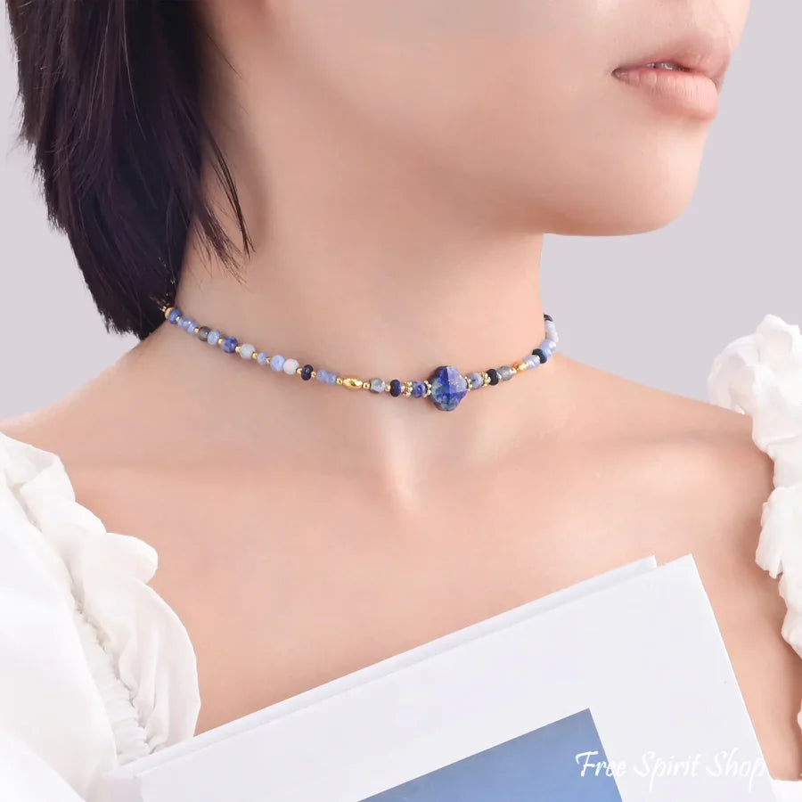 4-in-1 Natural Blue Sodalite & Lapis Lazuli Beaded Chain