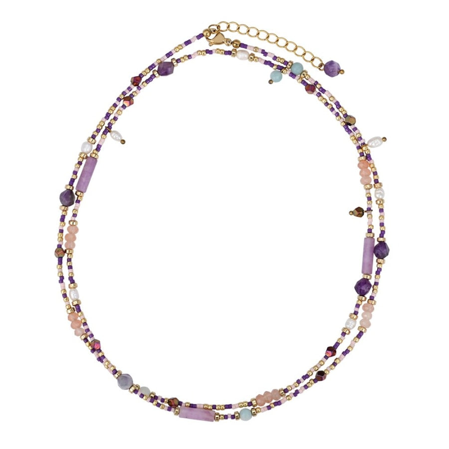 Natural Amethyst Hematite & Purple Assorted Bead Choker Necklace Jewelry > Gemstone