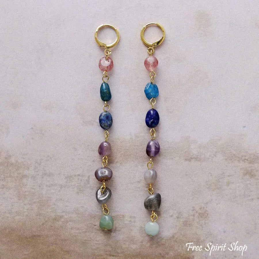 7 Chakra Harmony Gemstone Drop Earrings Gold Jewelry > Earrings > Gemstone Earrings