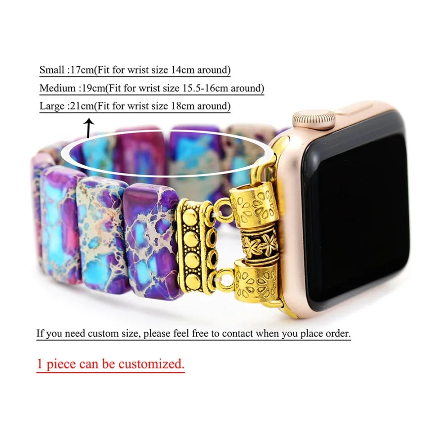 Brown Agate Square Bead Apple Watch Band Smartwatch Band / Strap > Gemstone Bead Watch Band > Beaded Apple Watch Band