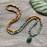 108 Natural Picture Jasper Green Quartz & African Turquoise Mala Bead Necklace