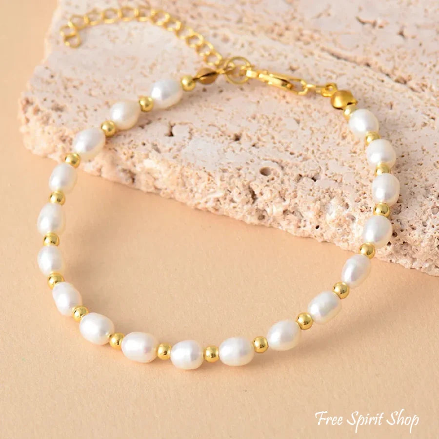 Natural Freshwater Pearl Gold Chain Bracelet Jewelry > Gemstone Bead