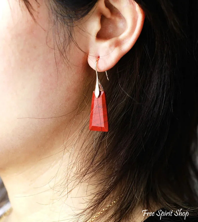 Natural Red Jasper Pyramid Earrings Jewelry > Gemstone