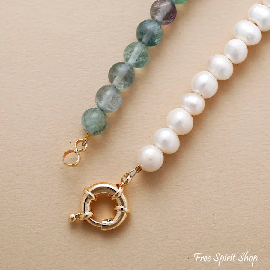 Fluorite & Freshwater Pearl Choker – Clarity & Grace Fluorite & Pearls Jewelry > Gemstone Bead Necklace