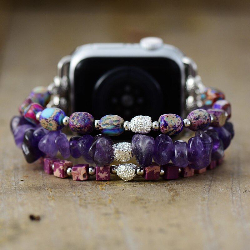 Amethyst & Purple Jasper Elastic Beaded Apple Watch Band