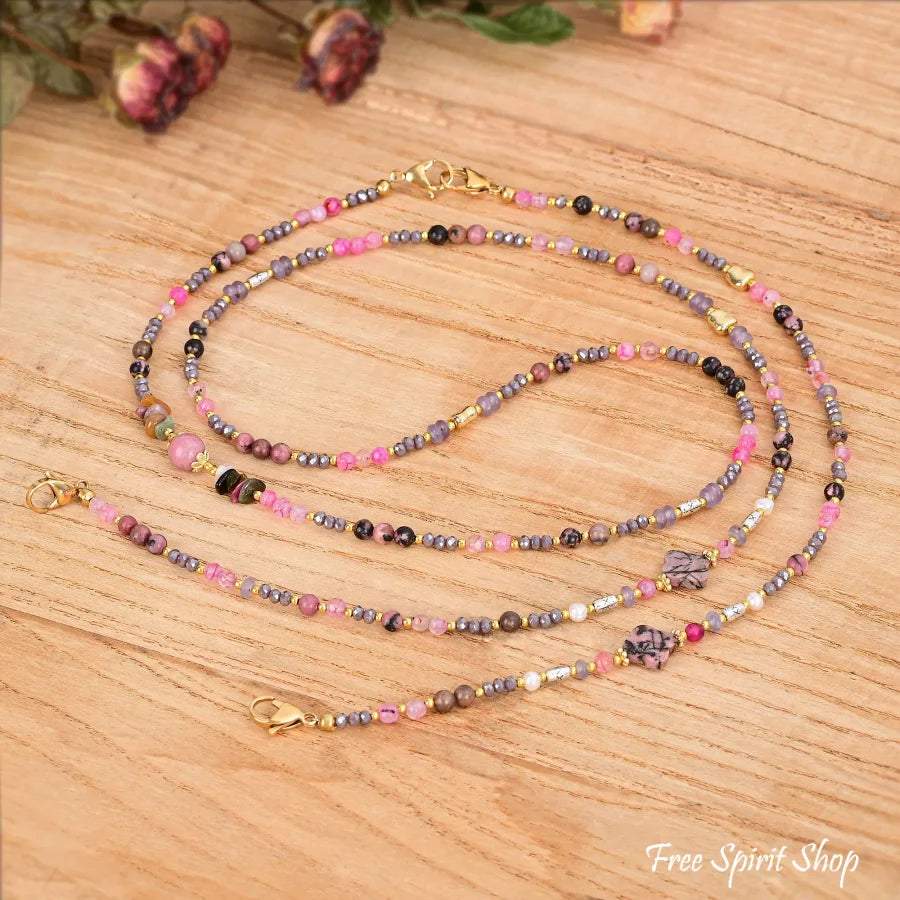 4-in-1 Natural Rhodonite Hematite & Tourmaline Beaded Chain