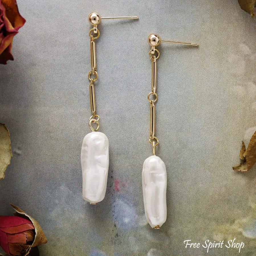 Freshwater Irregular Pearl Long Drop Earrings
