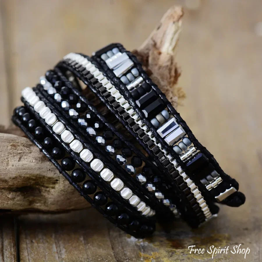 Black & Silver Beaded Wrap Bracelet Jewelry > Gemstone Bead