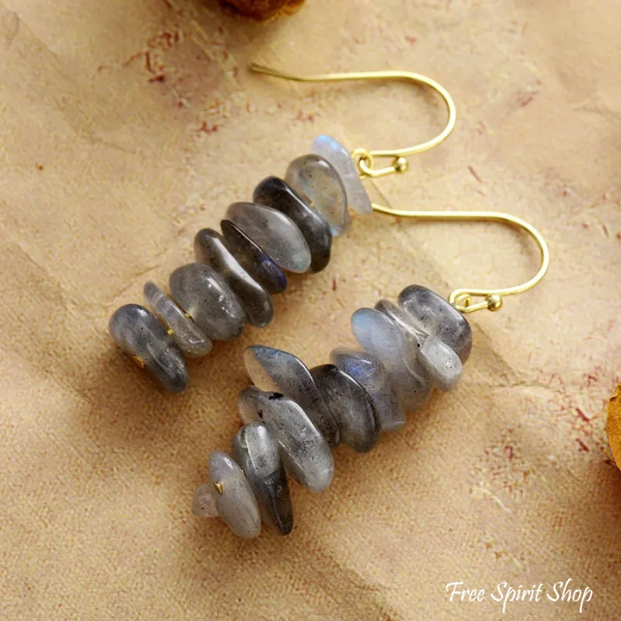 Natural Labradorite Stone Stacked Drop Earrings Jewelry > Gemstone