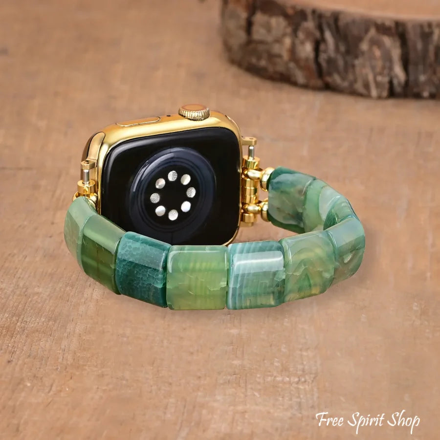 Green Agate Square Bead Apple Watch Band