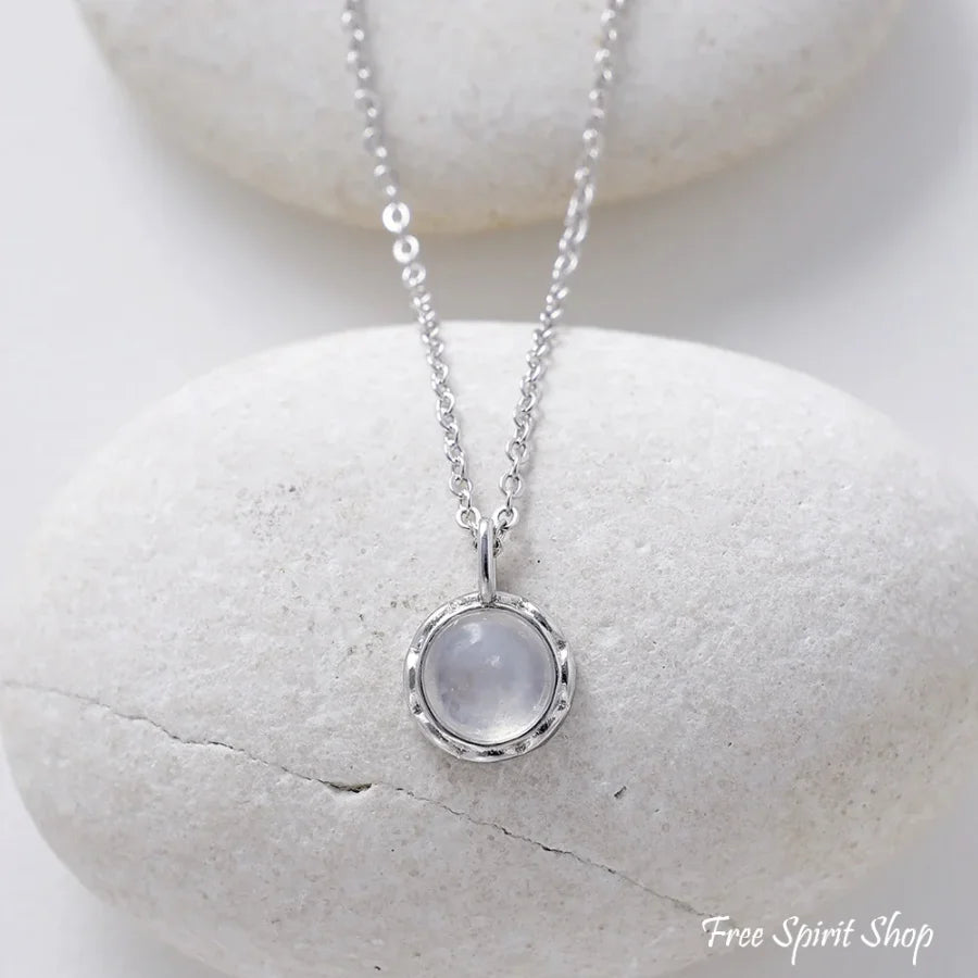 Minimalist Larimar Pendant Silver Necklace Moonstone