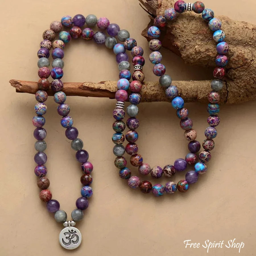 108 Natural Agate Mala Beads Bracelet for Yoga Meditation OM