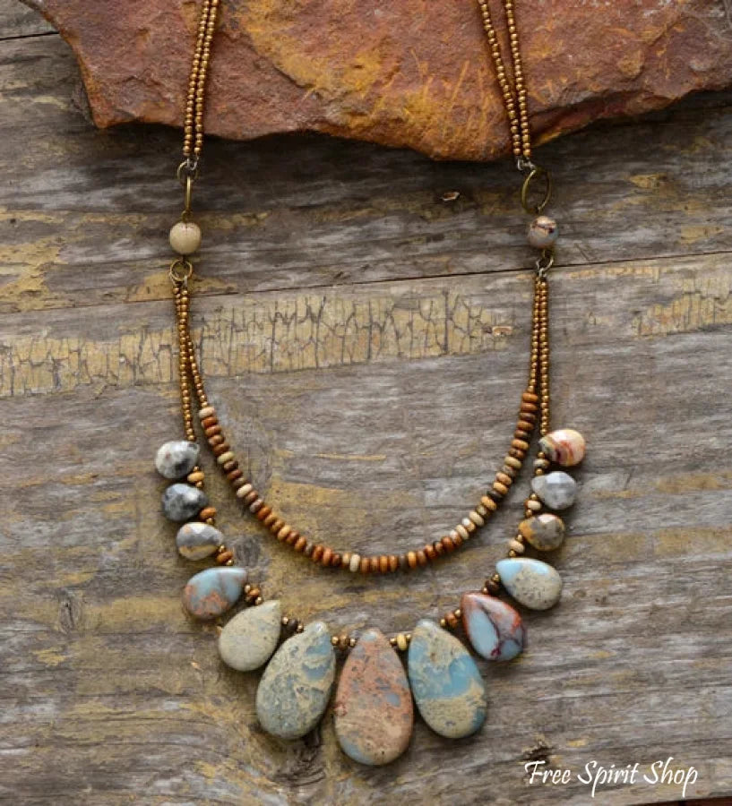 Handmade Natural King & Picture Jasper Multi-Layer Necklace