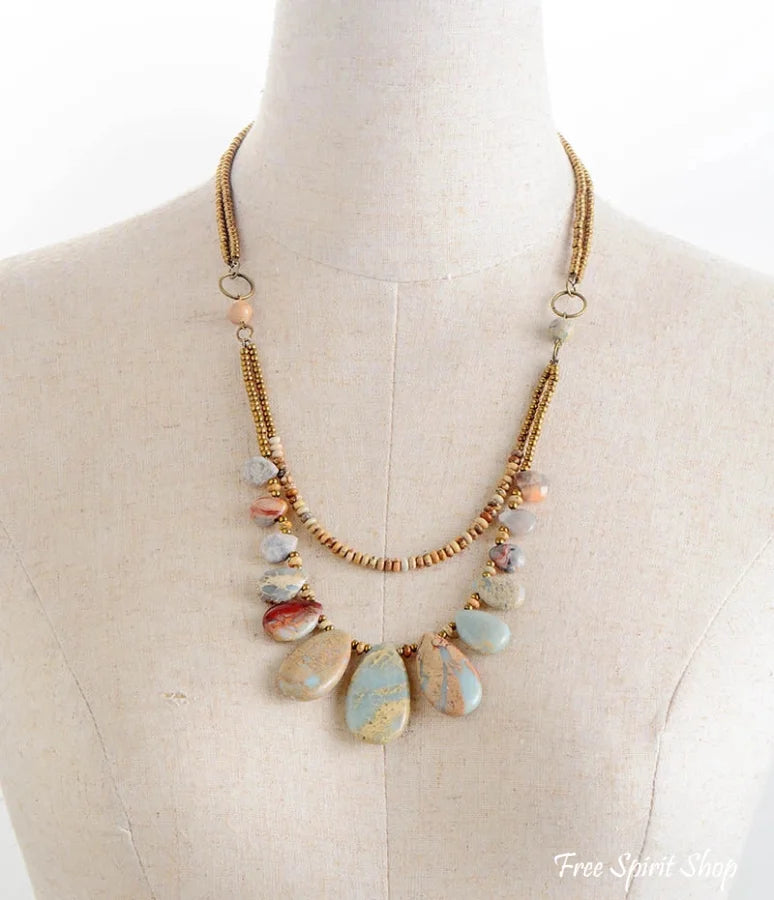Handmade Natural King & Picture Jasper Multi-Layer Necklace