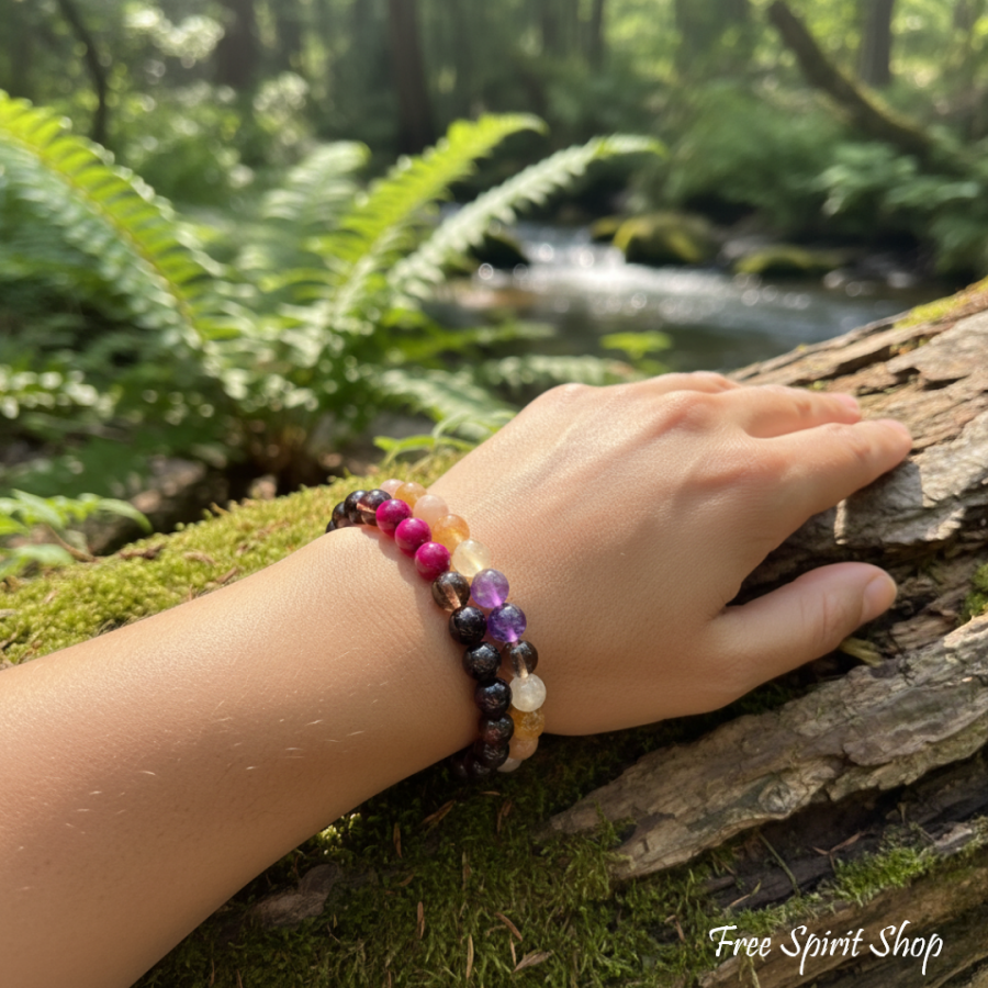 Natural Tiger eye Black Onyx Garrnet Sunstone & Amethyst Bead Bracelet Bracelet Jewelry > Bracelet > Gemstone Bead