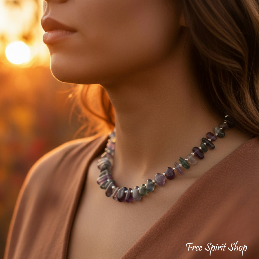 Natural Fluorite Nugget Statement Necklace – Clarity & Flow Fluorite Jewelry > Gemstone Bead Necklace