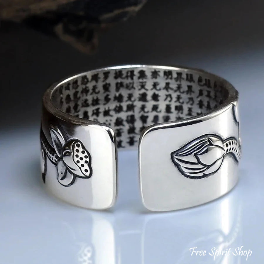 Buddhist Silver Lotus Flower Ring