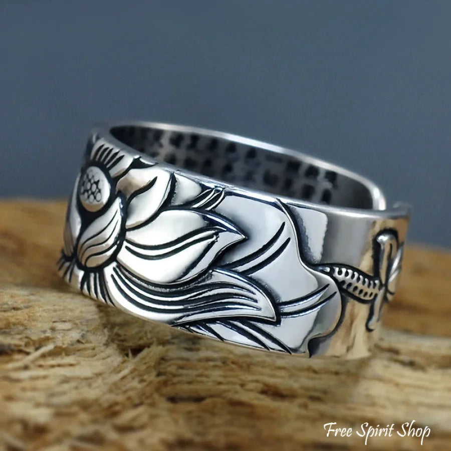 Buddhist Silver Lotus Flower Ring