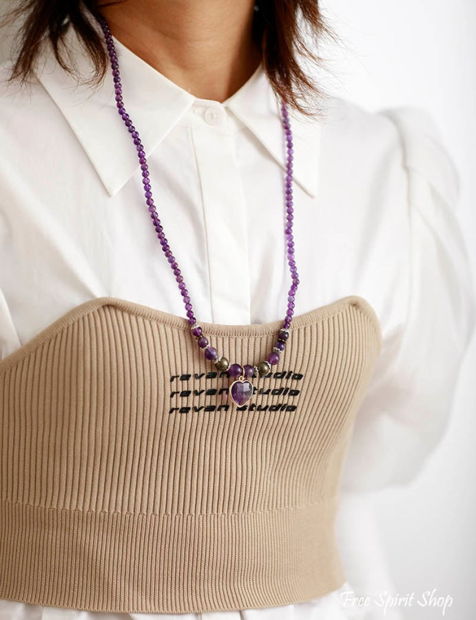 Amethyst & Heart Pendant Bracelet / Necklace - Free Spirit Shop