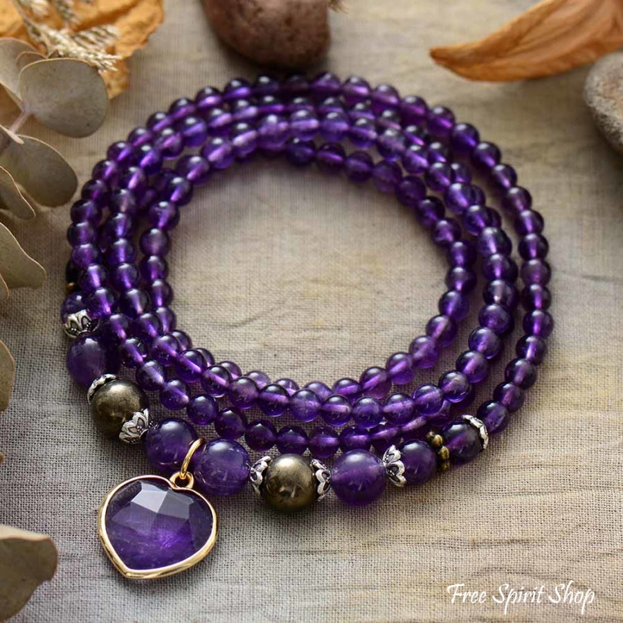 Amethyst & Heart Pendant Bracelet / Necklace - Free Spirit Shop