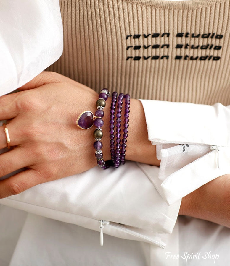 Amethyst & Heart Pendant Bracelet / Necklace - Free Spirit Shop