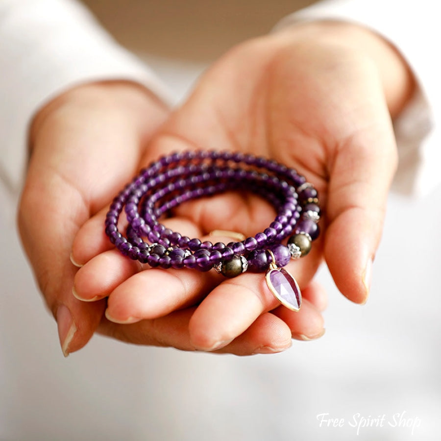 Amethyst & Heart Pendant Bracelet / Necklace - Free Spirit Shop