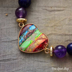 Chakra Stones & Rainbow Heart Bead Bracelet - Free Spirit Shop