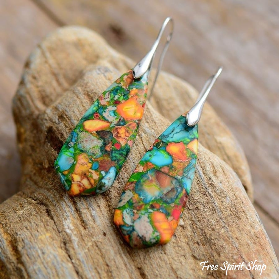 Colorful Imperial Jasper Dangle Earrings - Free Spirit Shop