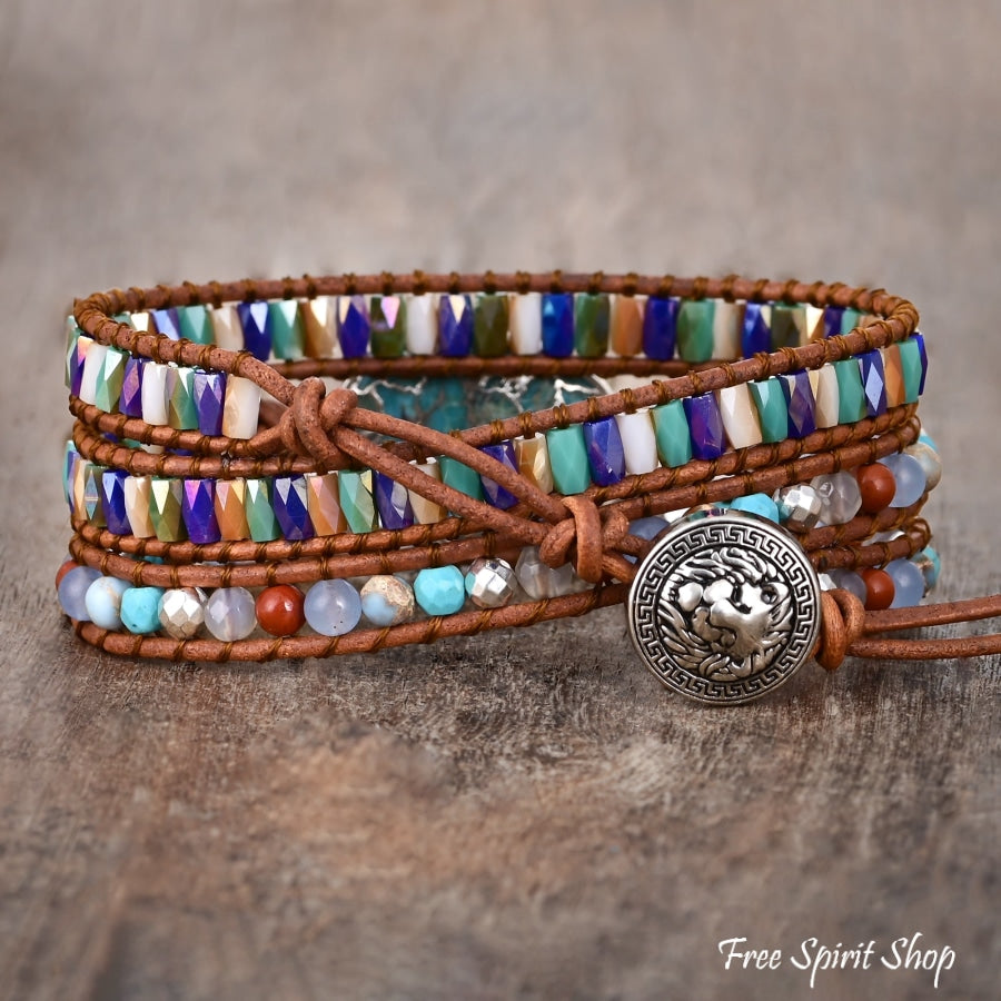 Natural Turquoise & Jasper Silver Wrap Bracelet Jewelry > Gemstone Bead