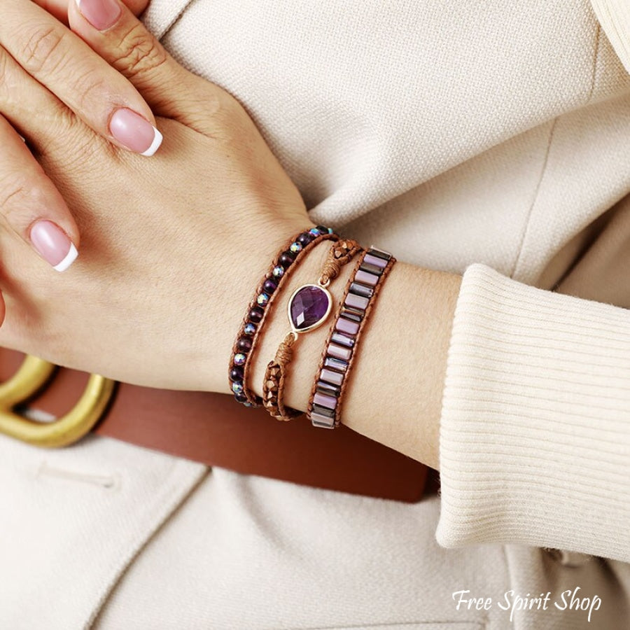 Fantasy Purple Amethyst Beaded Wrap Bracelet Jewelry > Gemstone Bead