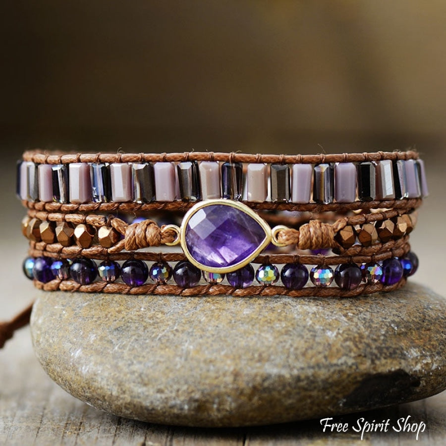 Fantasy Purple Amethyst Beaded Wrap Bracelet