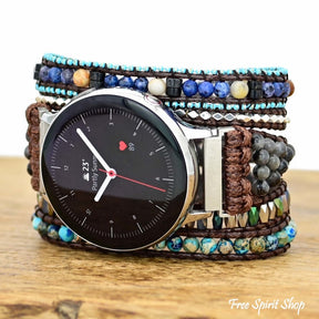 Google Pixel Watch Band With Natural Labradorite & Blue Jasper Beads - Free Spirit Shop