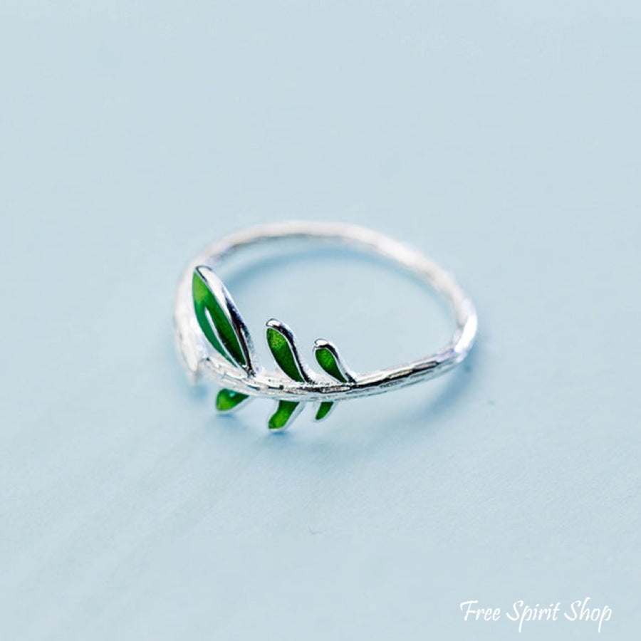 Green Leaf 925 Silver Ring - Free Spirit Shop