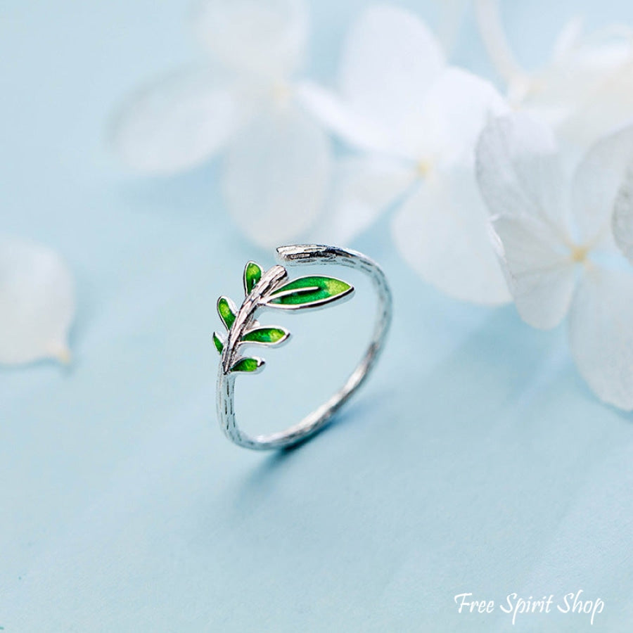 Green Leaf 925 Silver Ring - Free Spirit Shop