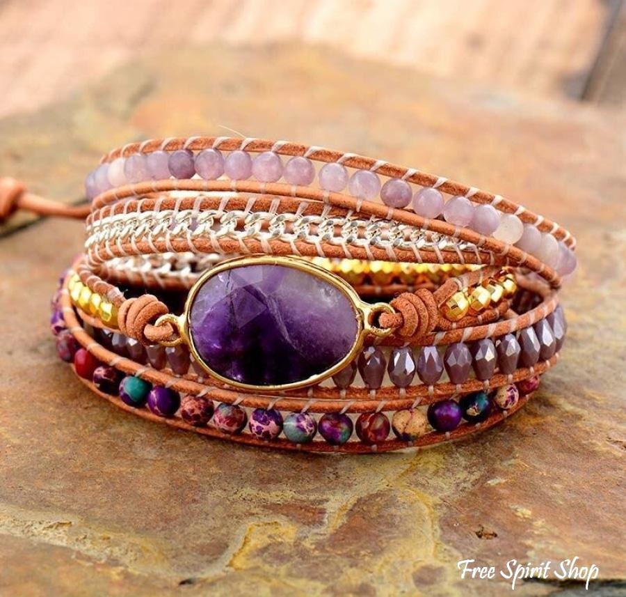 Handmade Amethyst & Purple Jasper Wrap Bracelet - Free Spirit Shop