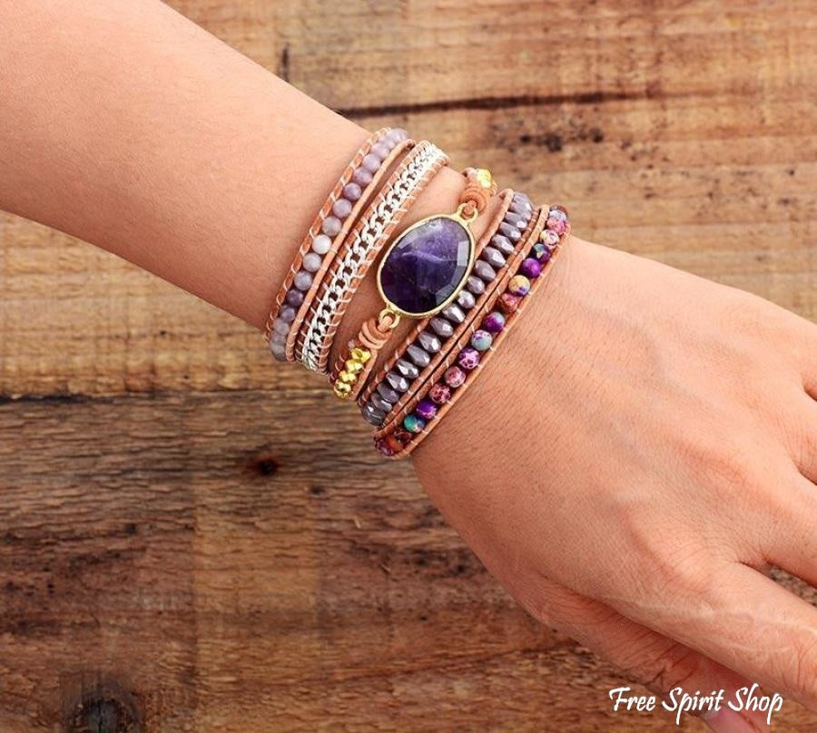 Handmade Amethyst & Purple Jasper Wrap Bracelet - Free Spirit Shop