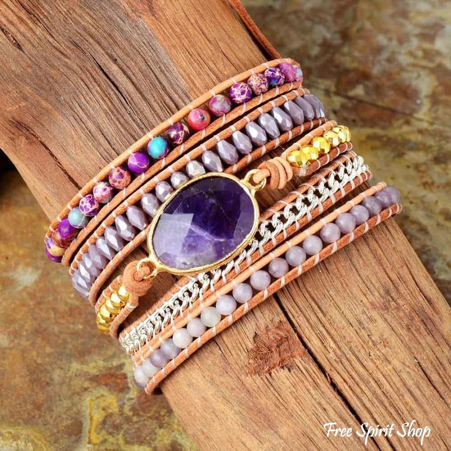 Handmade Amethyst & Purple Jasper Wrap Bracelet - Free Spirit Shop