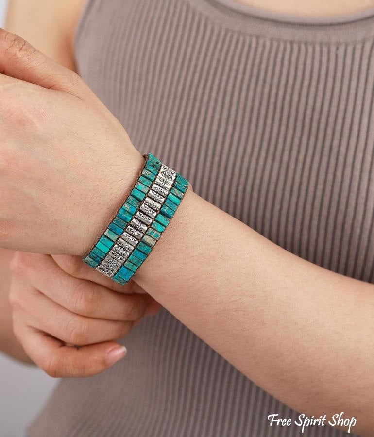 Handmade Blue Jasper & Tibetan Bead Wrap Bracelet - Free Spirit Shop