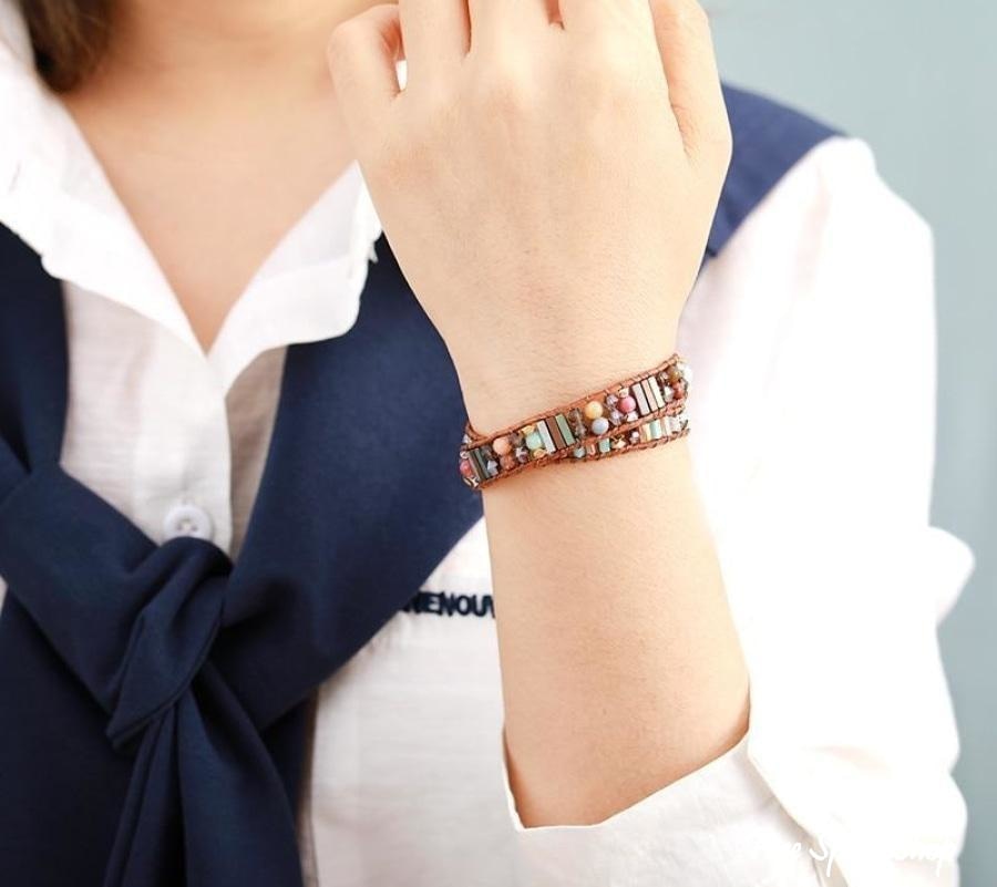 Handmade Boho Crystals Leather Wrap Bracelet - Free Spirit Shop