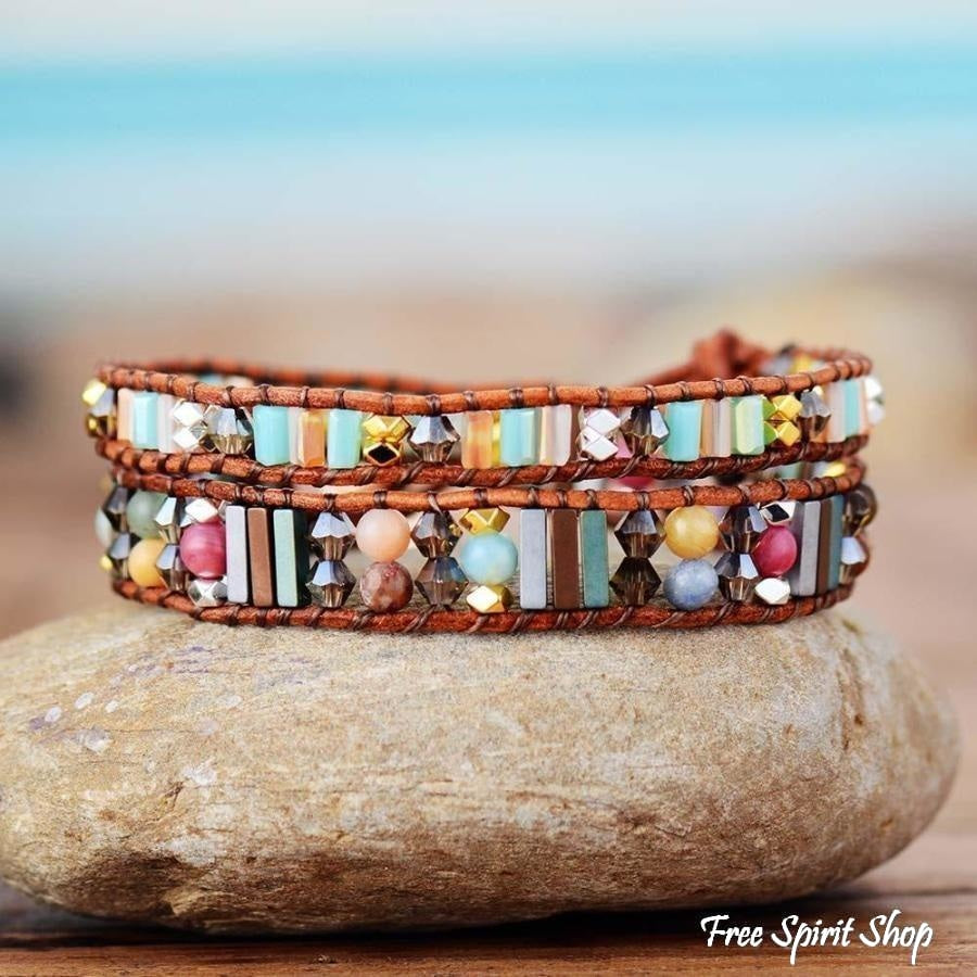 Handmade Boho Crystals Leather Wrap Bracelet - Free Spirit Shop