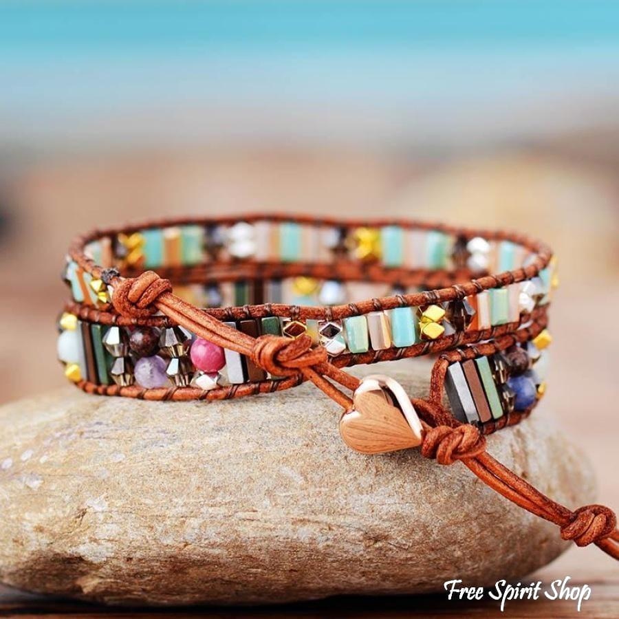 Handmade Boho Crystals Leather Wrap Bracelet - Free Spirit Shop
