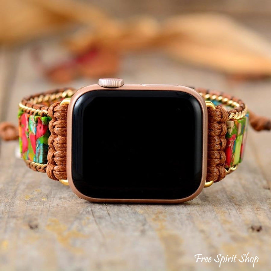 Handmade Natural Imperial Jasper and Onyx Apple Watch Bracelet