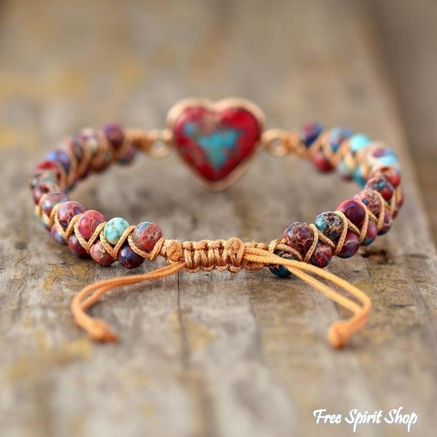 Handmade Imperial Jasper Heart Beaded Bracelet - Free Spirit Shop