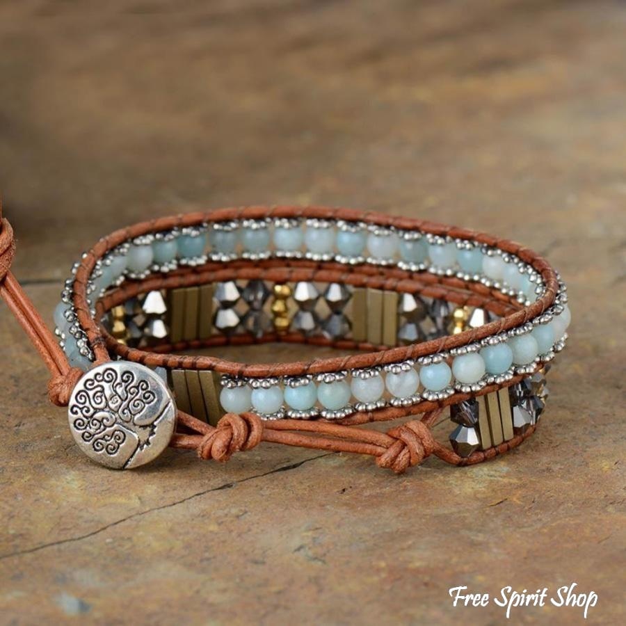 Handmade Natural Amazonite & Crystal Bead Wrap Bracelet - Free Spirit Shop