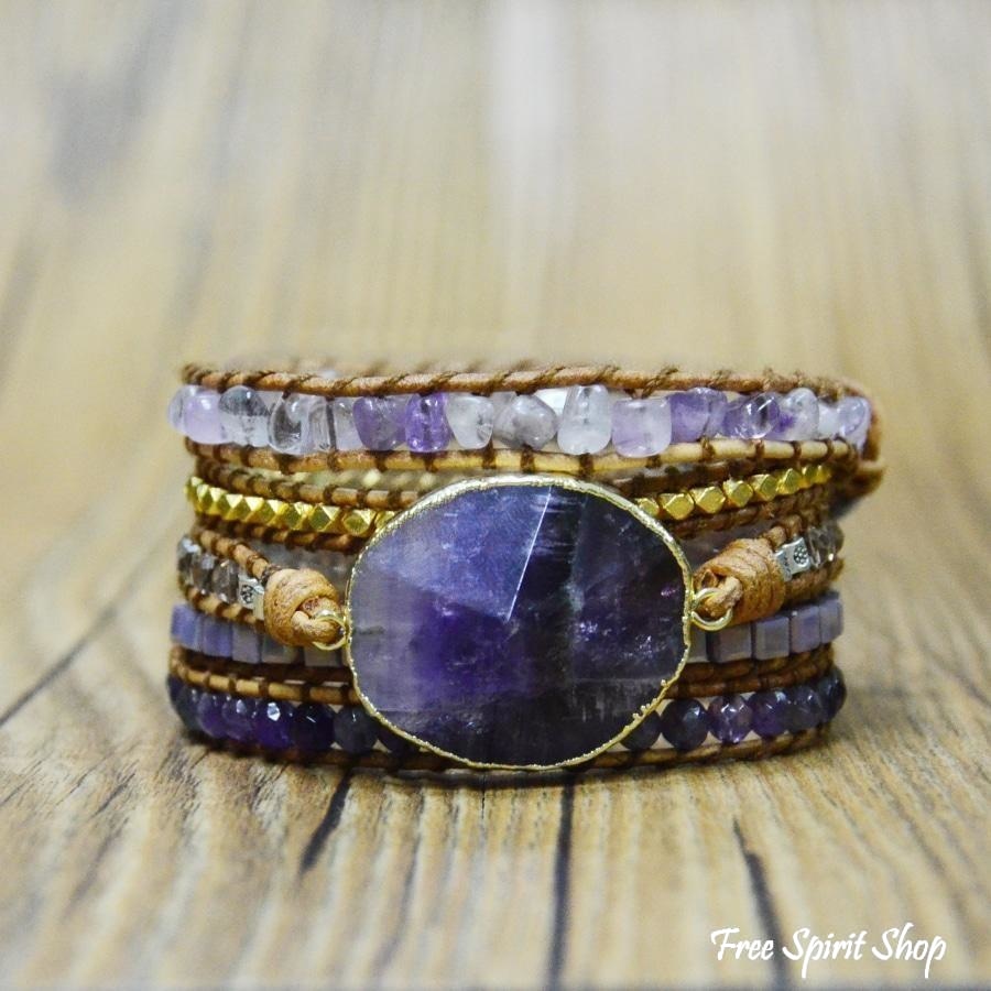 Handmade Natural Amethyst Gemstone Leather Wrap Bracelet - Free Spirit Shop