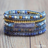 Handmade Natural Blue Topaz Sodalite & Howlite Gemstone Leather Wrap Bracelet - Free Spirit Shop